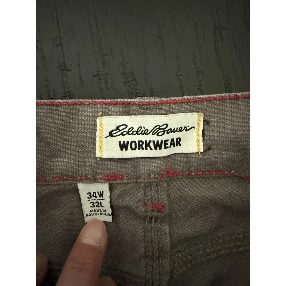 Mens Eddie Bauer Workwear Relaxed Fit Gray Pants Size 34 x 32 Cotton Rigid Work
